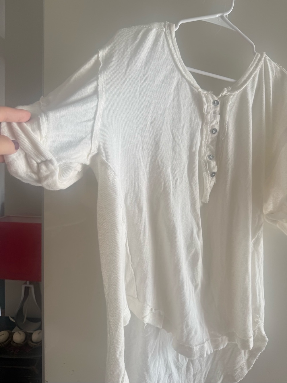 Free People Heritage Henley T-Shirt in white features a lived-in, oversized - Picture 5 of 7